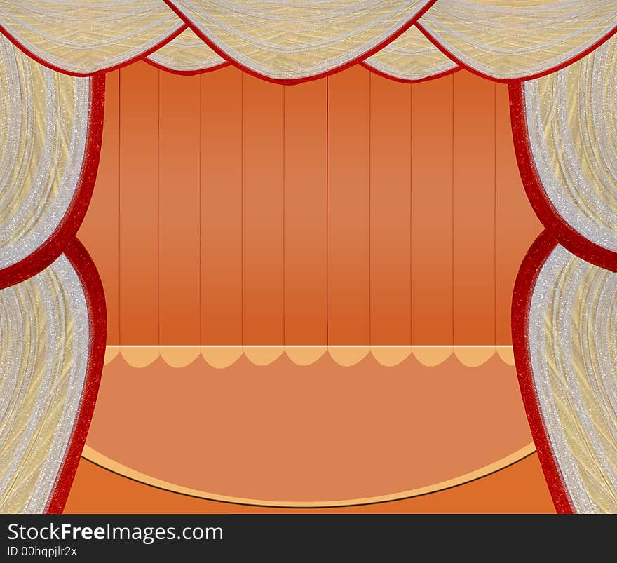 Red theatre with yellow lights decorating the stage with bright light. Red theatre with yellow lights decorating the stage with bright light