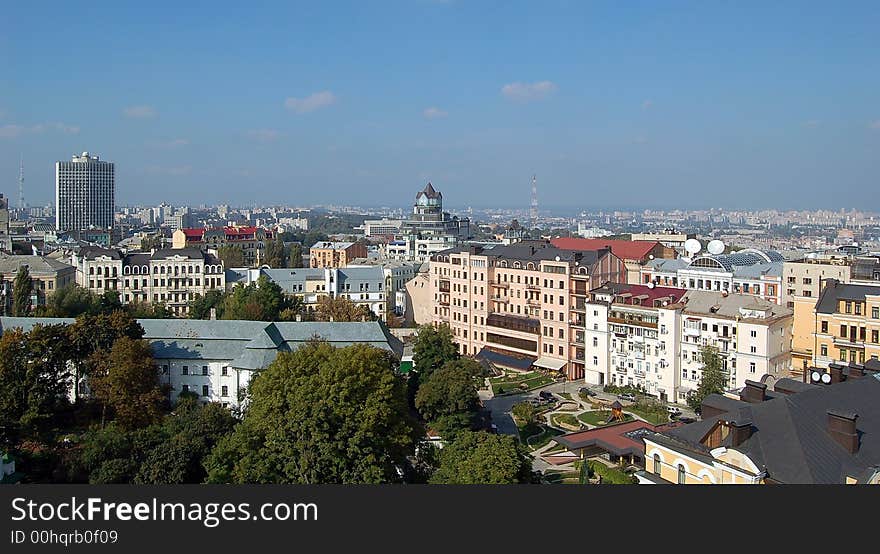 European city Kiev, view from above the central old part of city