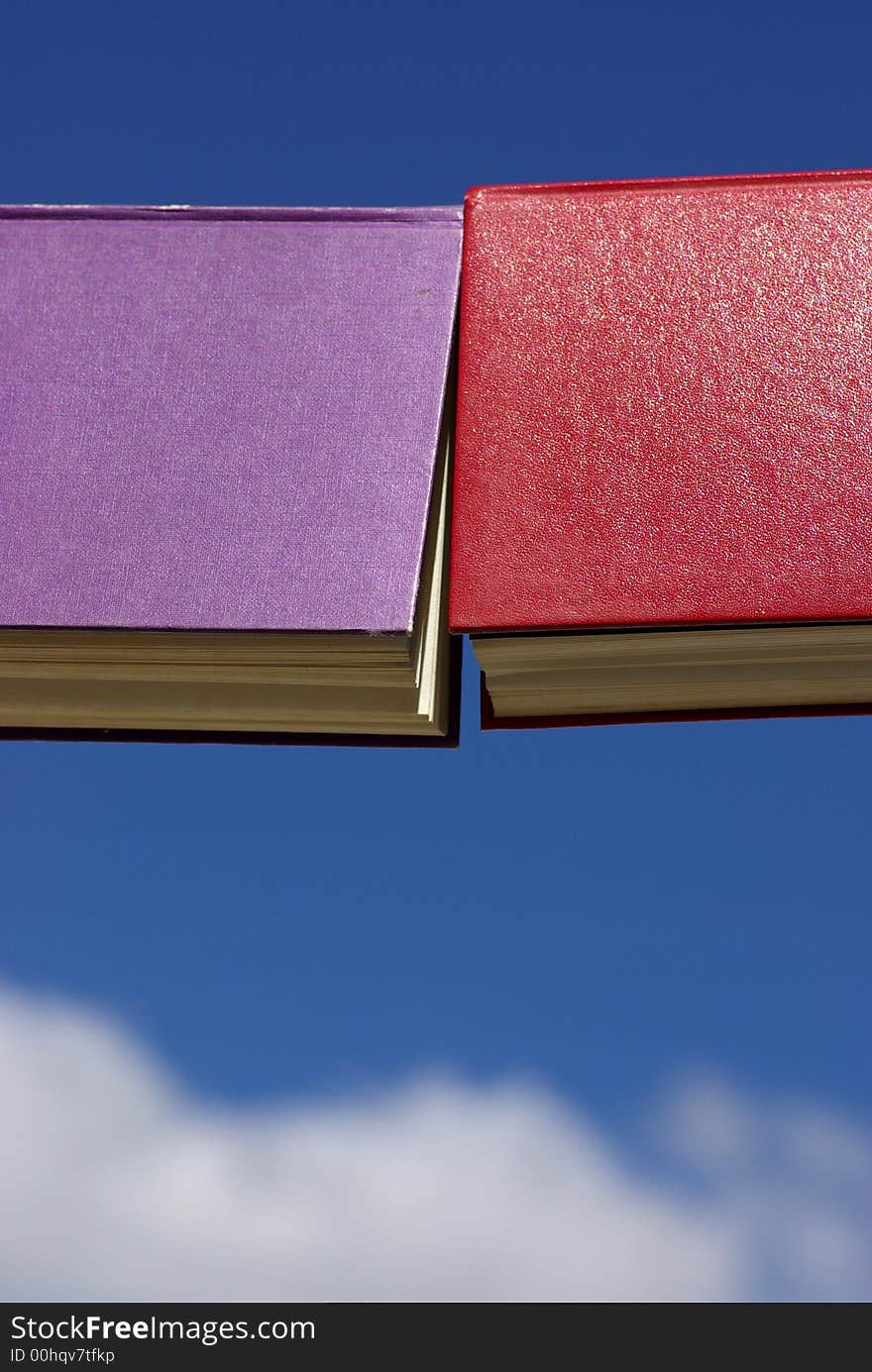 Books displayed with the blue sky in deep. Books displayed with the blue sky in deep.