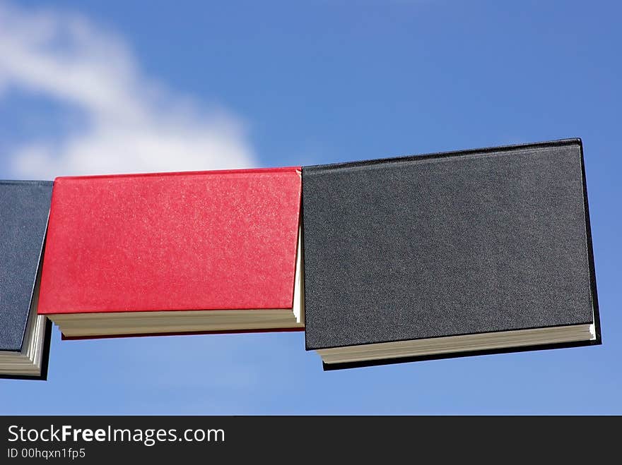 Books displayed with the blue sky in deep. Books displayed with the blue sky in deep.