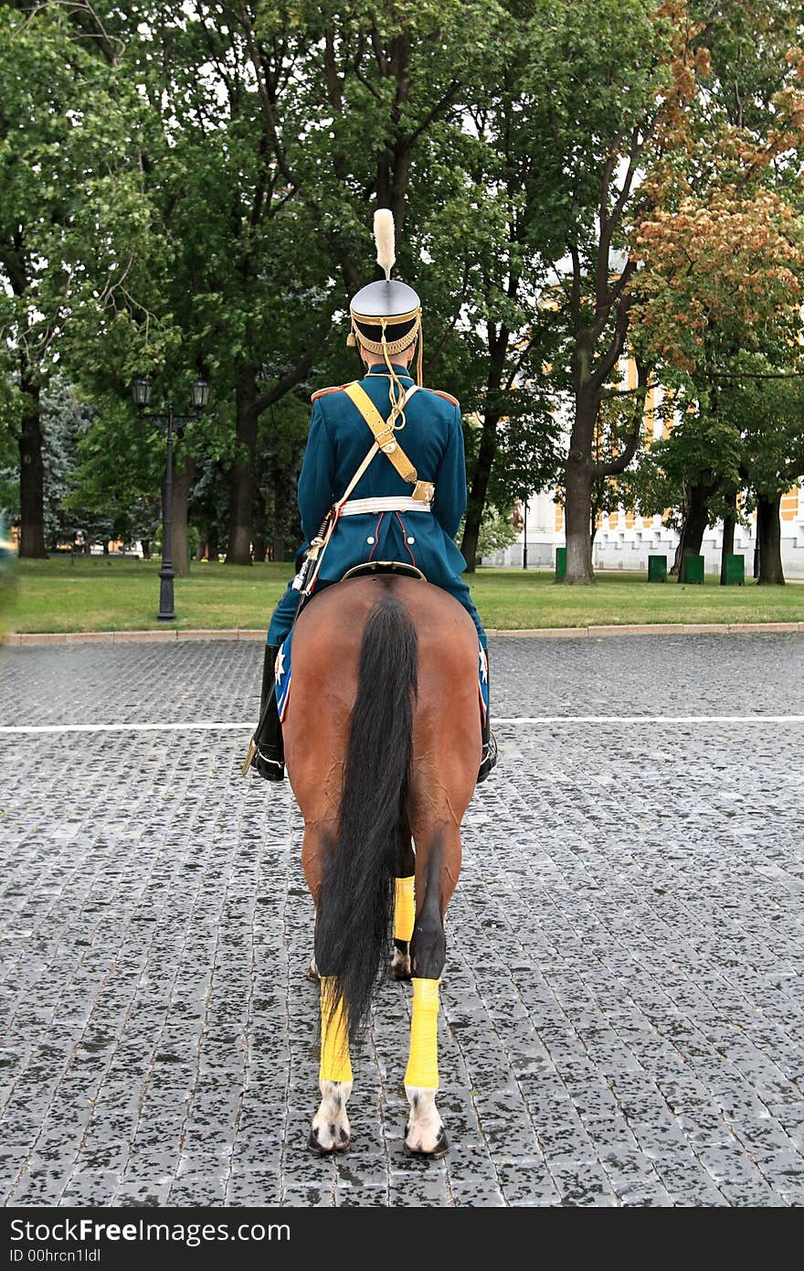 The cavalryman on parade in Kremlin, Russia