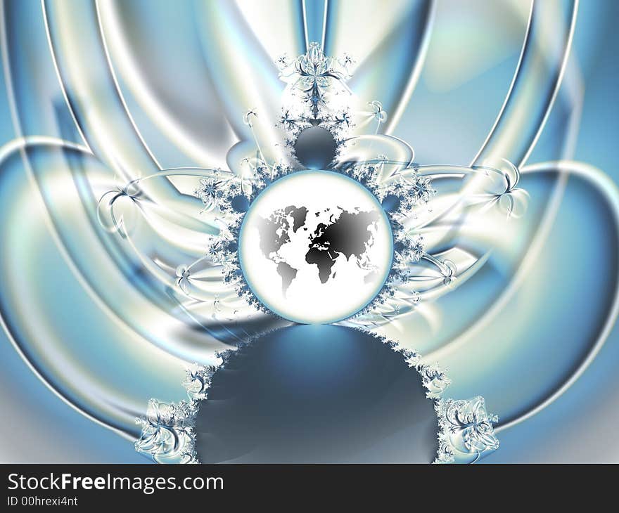 Fractal ring resemble a globe/ring with world map inside. Fractal ring resemble a globe/ring with world map inside