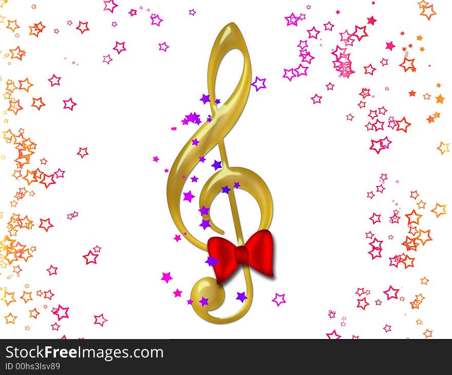 Music background with treble clef and stars on white. Music background with treble clef and stars on white