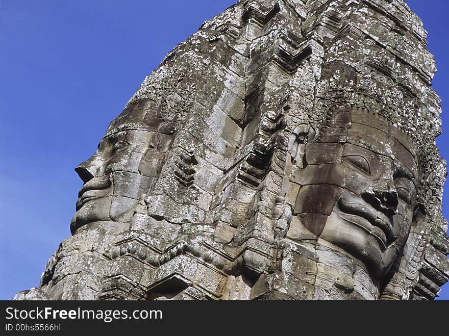 The faces of the Mahayana Buddhist King Jayavarman VII at Angkor Wat. The faces of the Mahayana Buddhist King Jayavarman VII at Angkor Wat