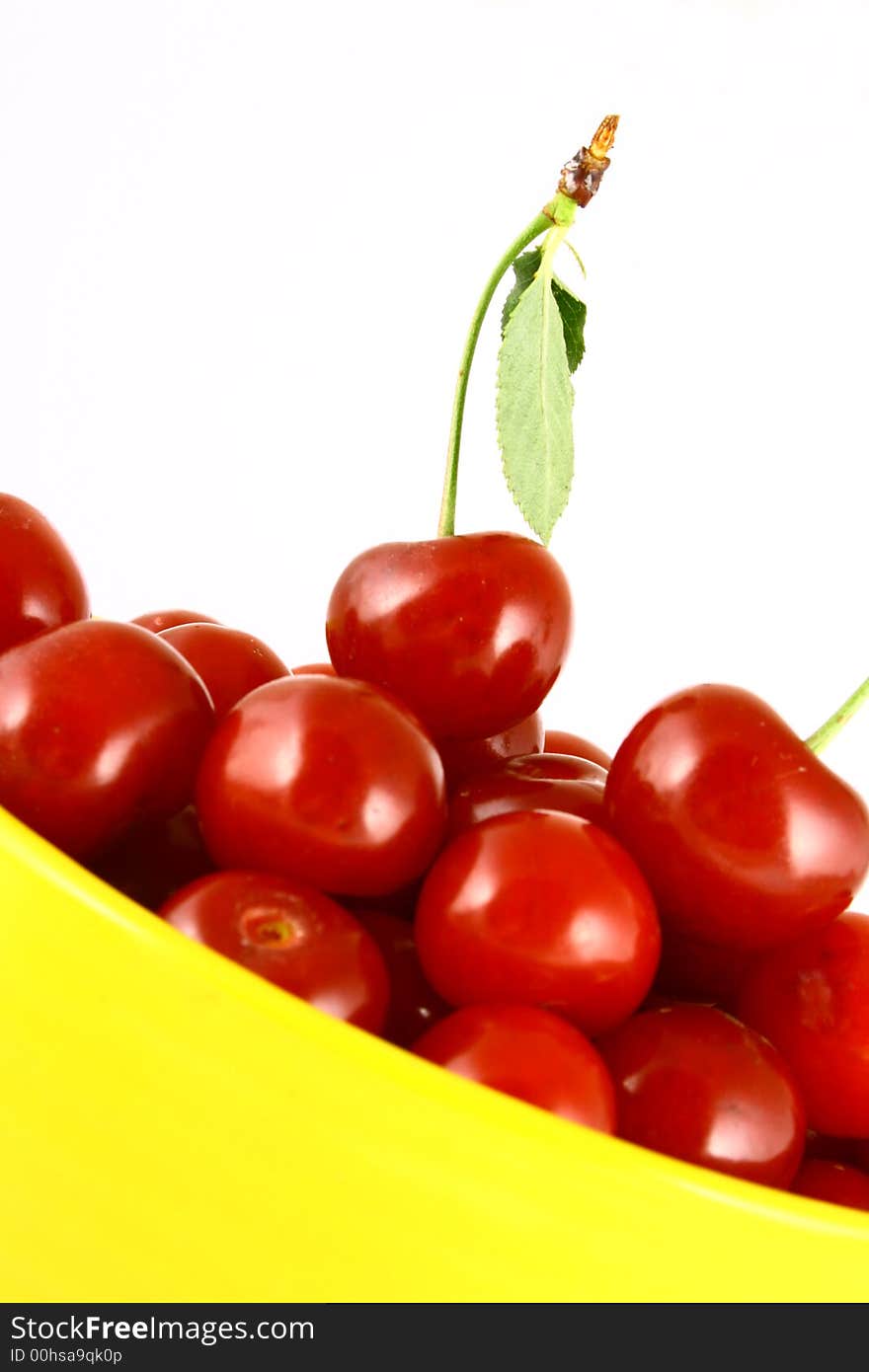 100 red cherry  isolated on white -brown