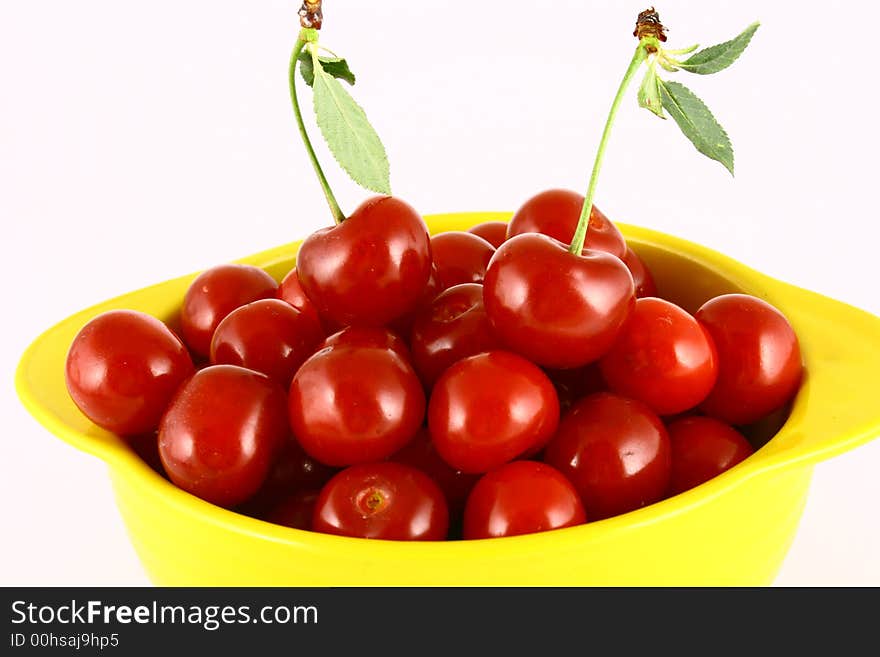 Red cherry isolated on white -brown