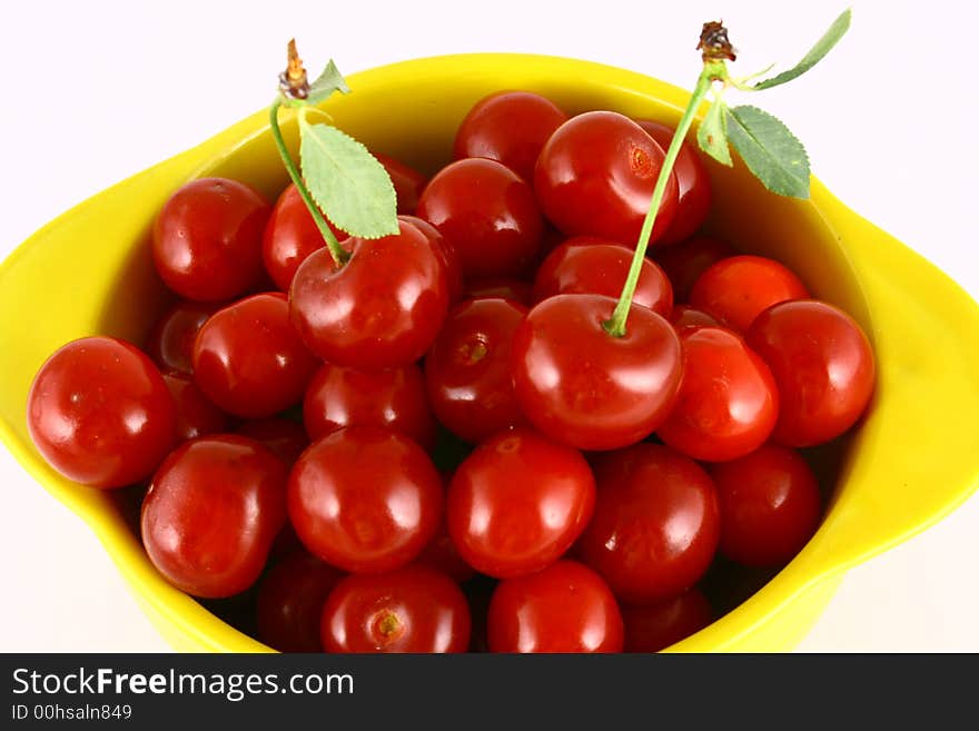 Red cherry  isolated on white -brown