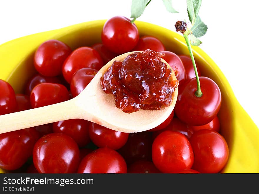 Red cherry 100 isolated on white -brown