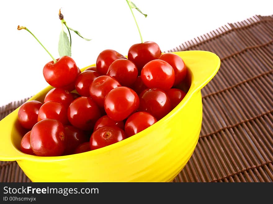 Red cherry 100 isolated on white -brown