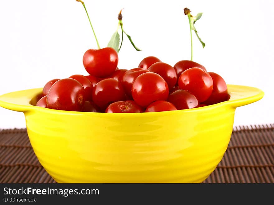 Red cherry 100 isolated on white -brown