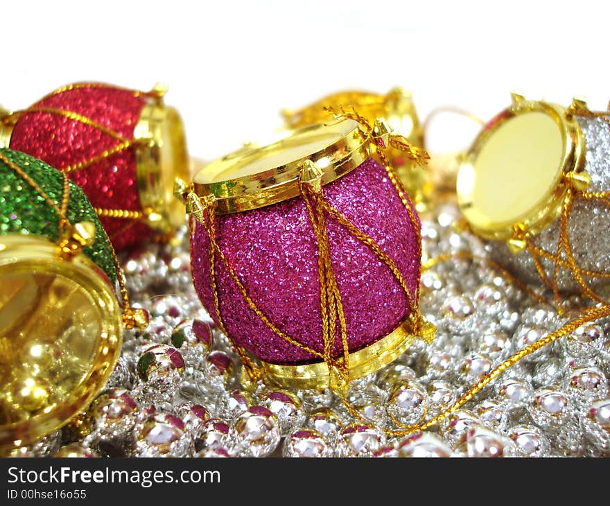 Colored Christmas decoration drum over beautiful background