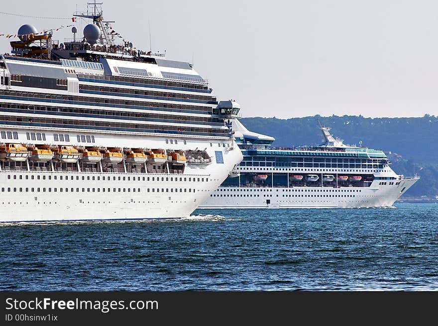 Two Cruise Ships Sailling Away