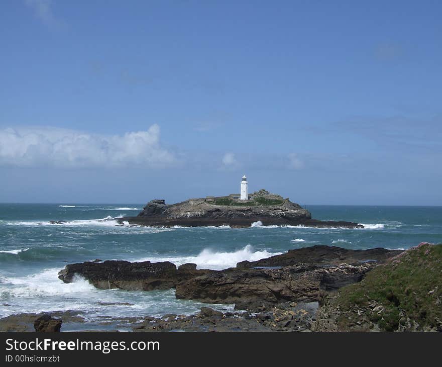 Waves & sea in Cornwall by lighthouse. Waves & sea in Cornwall by lighthouse