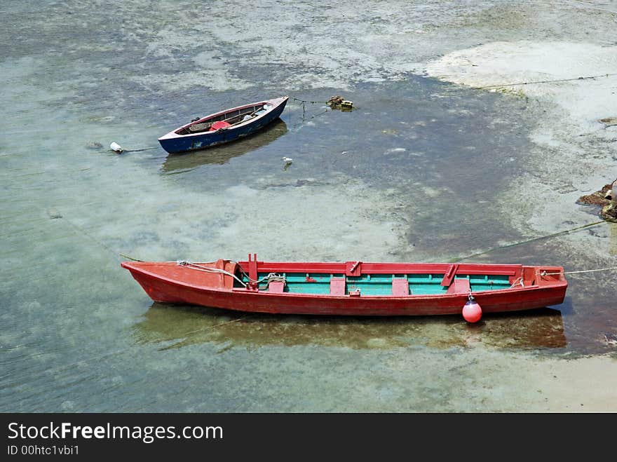 Two boats in shallow water. Two boats in shallow water