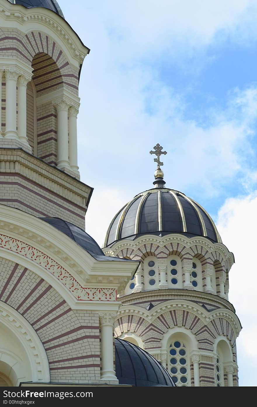 Fragment of orthodox cathedral with cloudy sky. Fragment of orthodox cathedral with cloudy sky