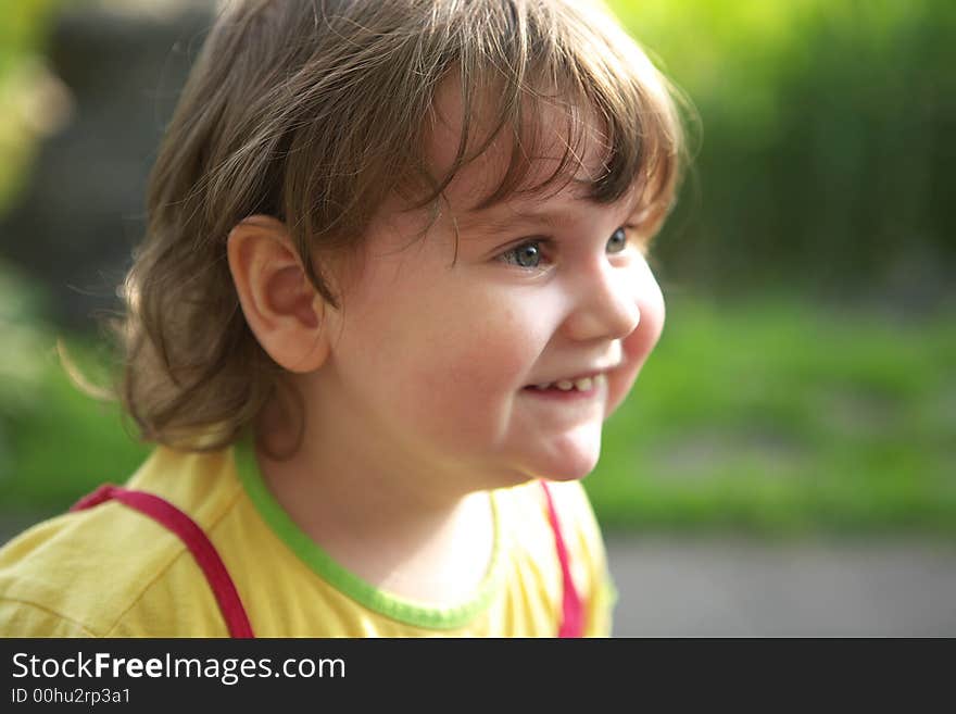 Happy smiling child portrait close-up. Happy smiling child portrait close-up