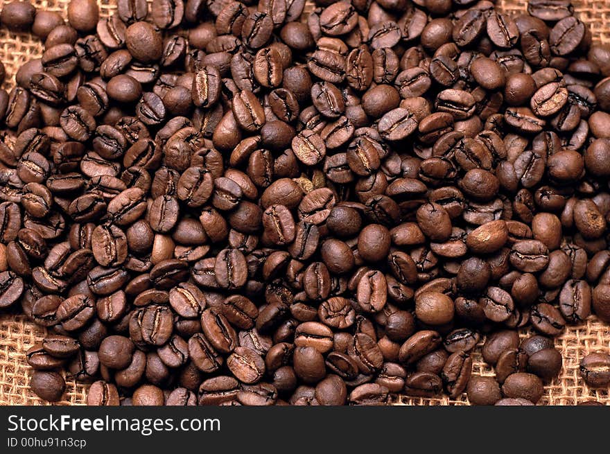 Coffee beans on a bag