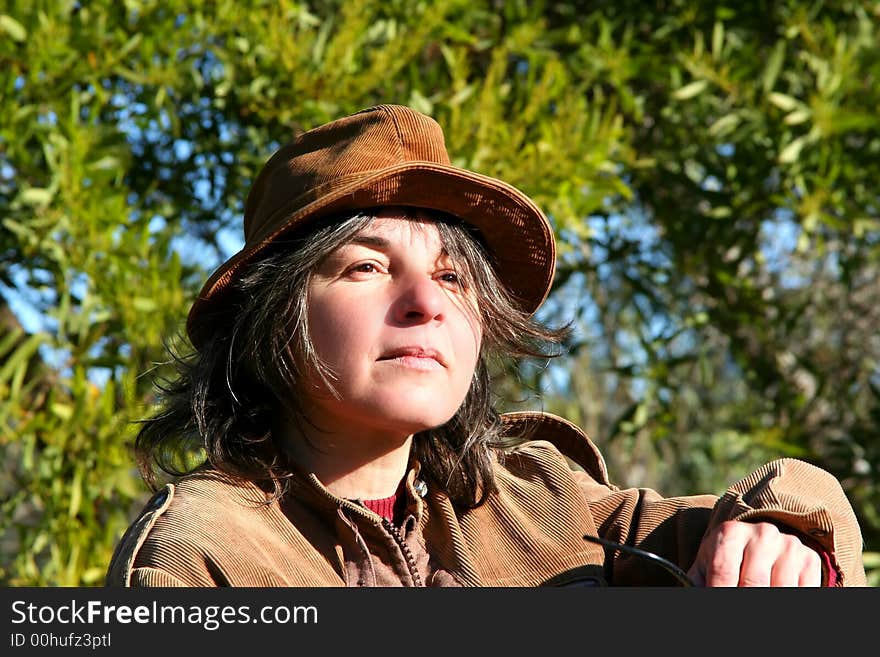 Digital photo of a woman enjoying the sunshine in autumn in Uruguay. Digital photo of a woman enjoying the sunshine in autumn in Uruguay.