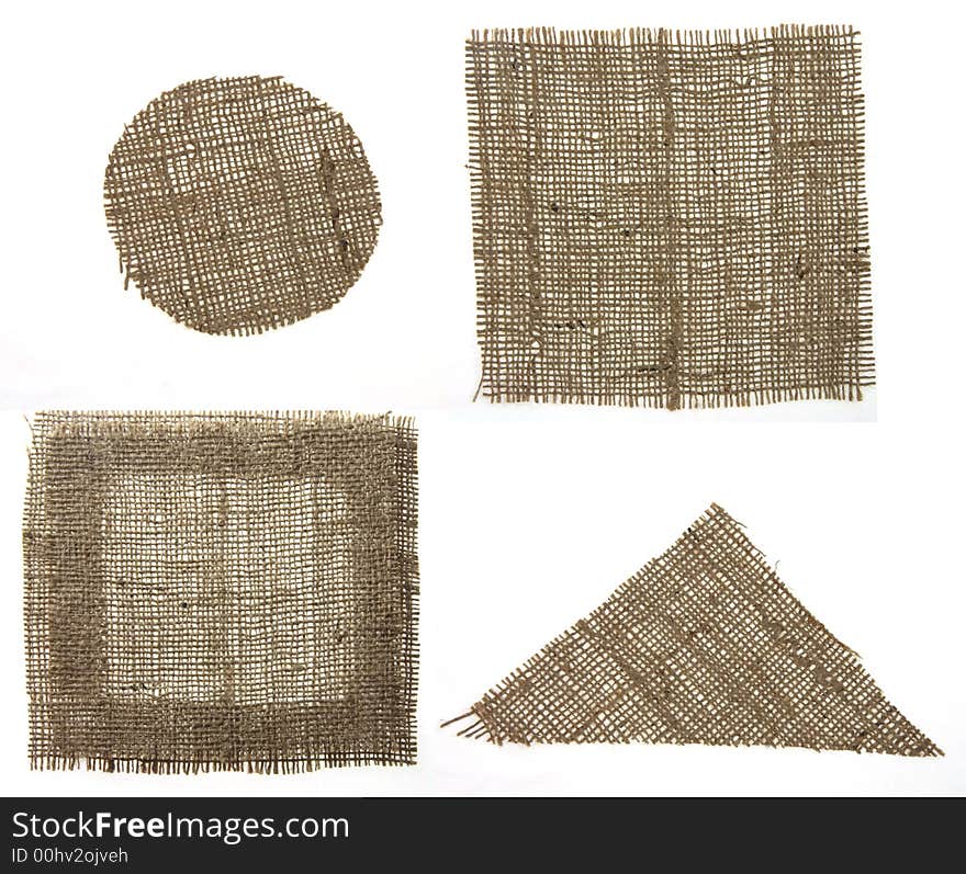 Very detailed hi res photo of four different shapes burlap canvas with lacerate edge, for backgrounds, textures and layers. Very detailed hi res photo of four different shapes burlap canvas with lacerate edge, for backgrounds, textures and layers.