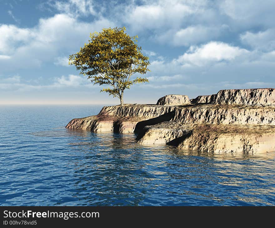 Old maple tree at a ocean beach - digital artwork.