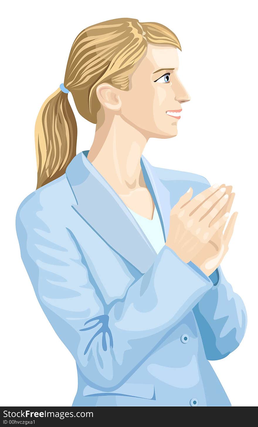 Vector illustration depicting happy woman in the blue suit. Vector illustration depicting happy woman in the blue suit