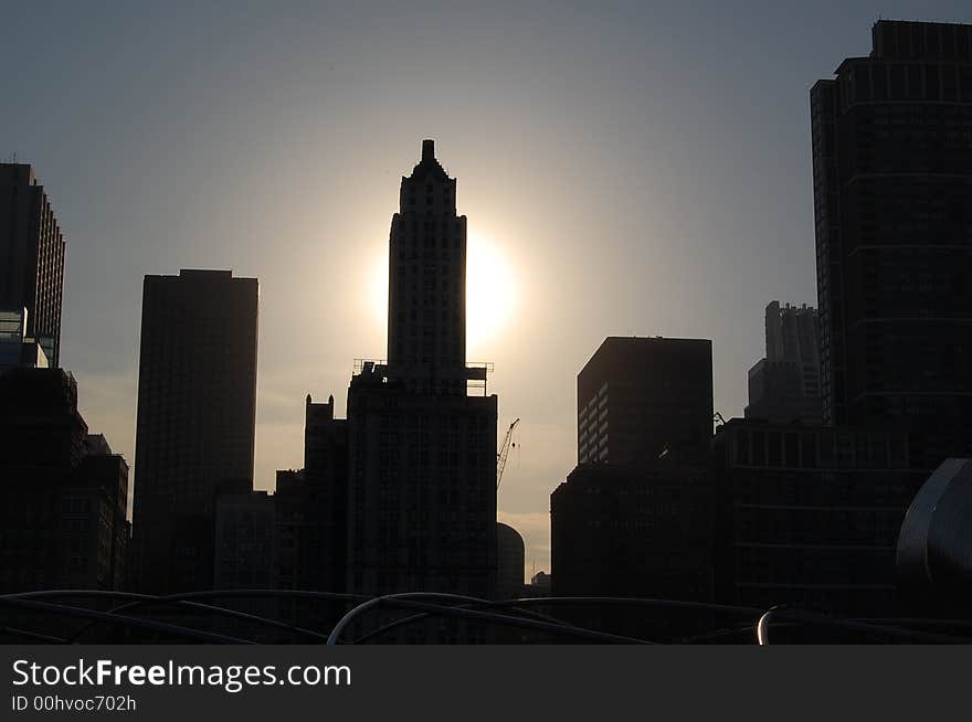 Sun setting in downtown Chicago. Sun setting in downtown Chicago