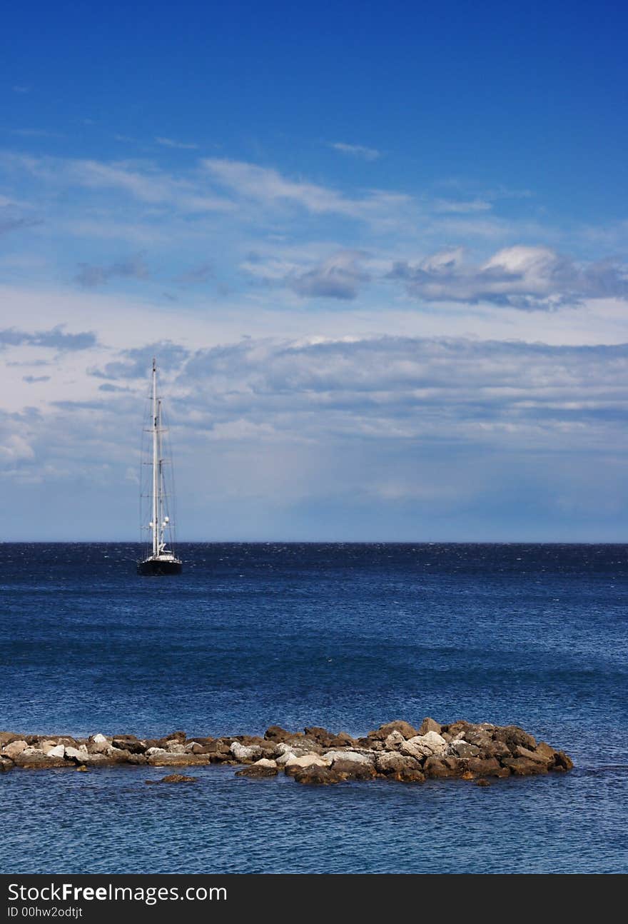 Sailing in Antibe, France with sea, sky and yatch