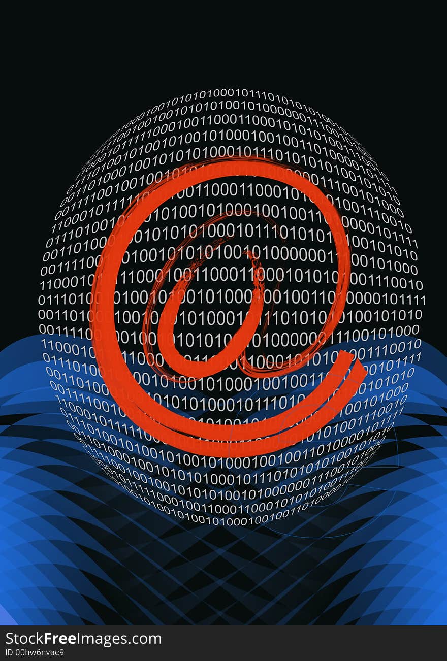 An illustration of brushed at symbol on binary globe