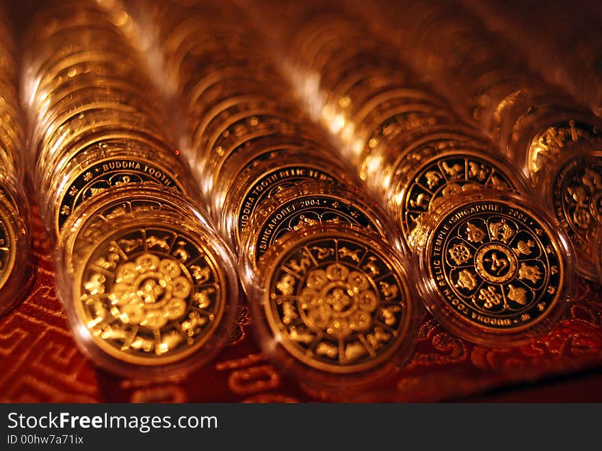 Gold coins display in side the chinese temples