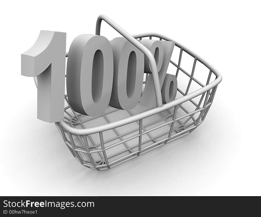 Very beautiful three-dimensional illustration, figure. Consumer's basket with percent. 3d