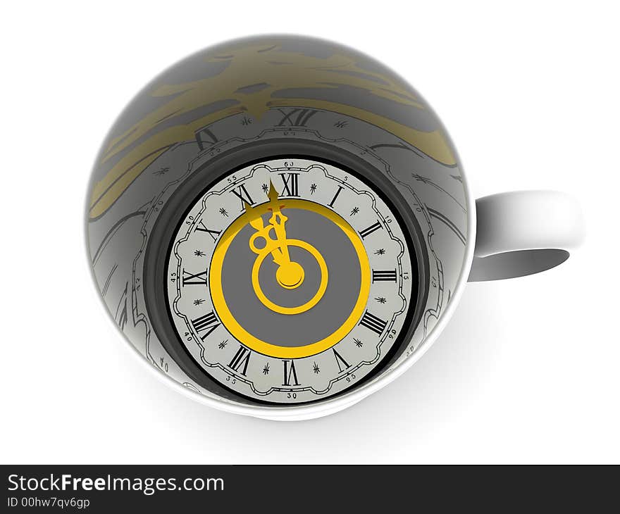Very beautiful three-dimensional illustration, figure. Cup with clock. Eleven o'clock 3d