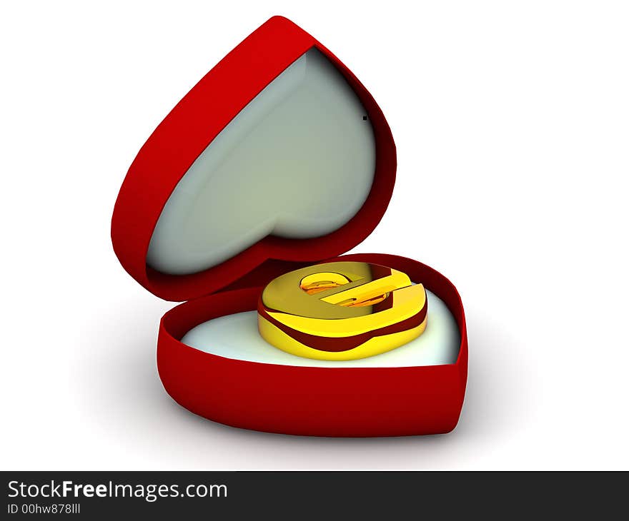 Very beautiful three-dimensional illustration, figure. Box as heart with a symbol for internet. 3d