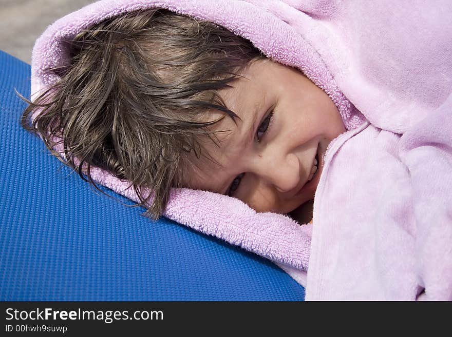 Boy in the towel after the poo