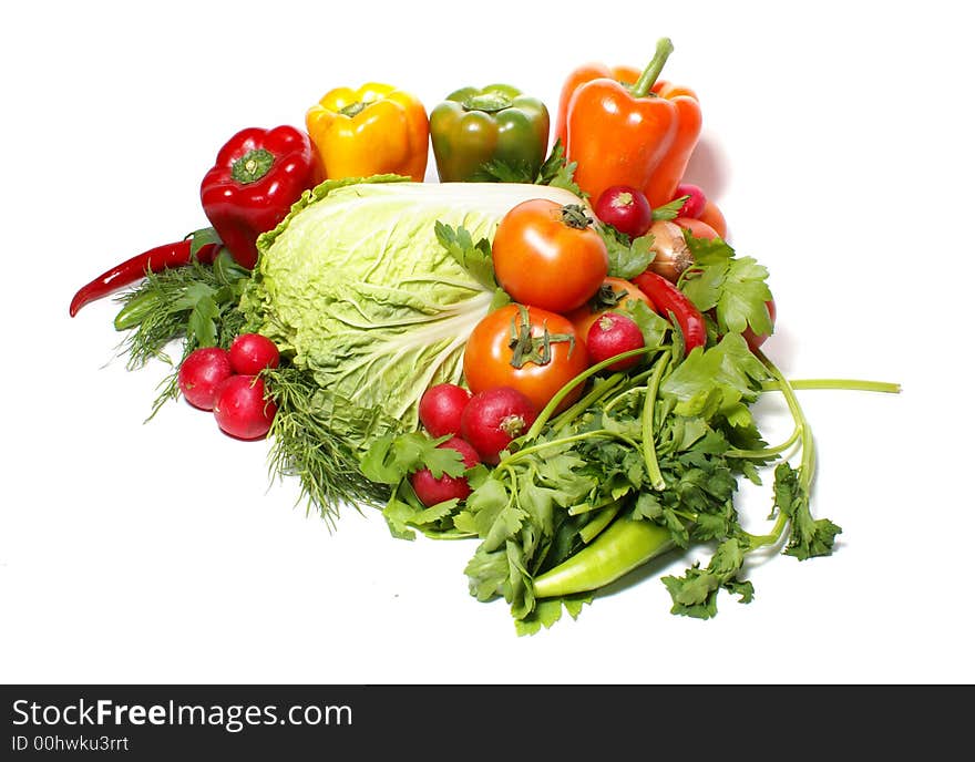 Different fresh tasty vegetables isolated on white background