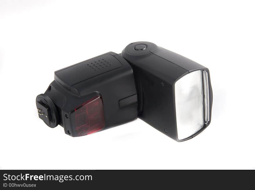 Photo of the camera flashgun isolated on the white background