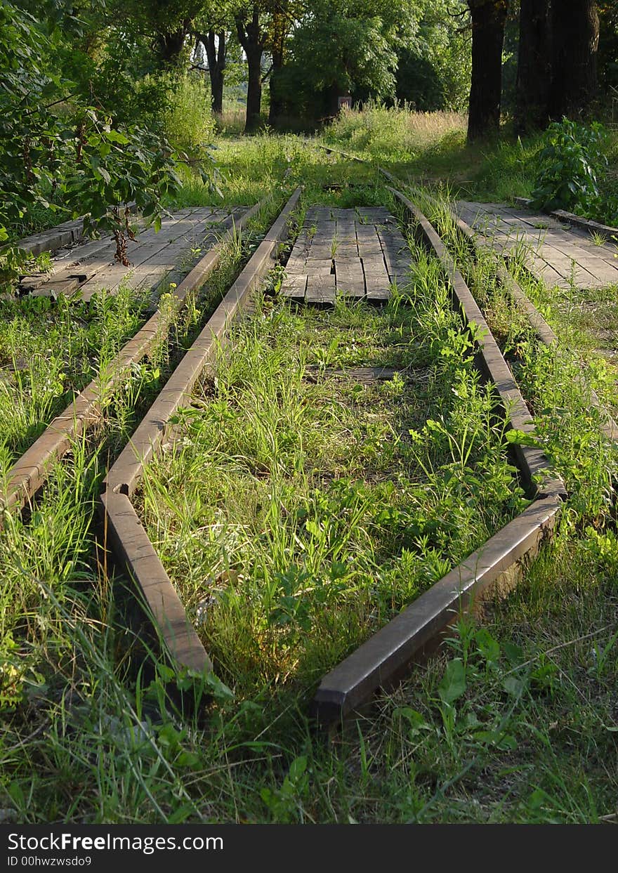 Trolley Track. grass and trees