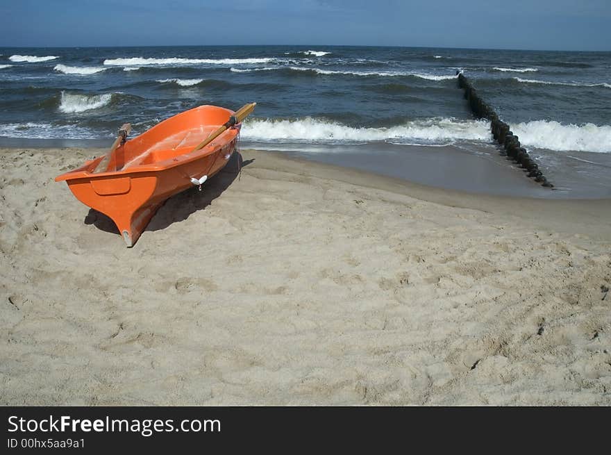 Summer scenic. sand, water, sky and boat. Summer scenic. sand, water, sky and boat