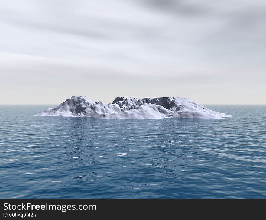 The big iceberg on the open ocean - 3d landscape scene.