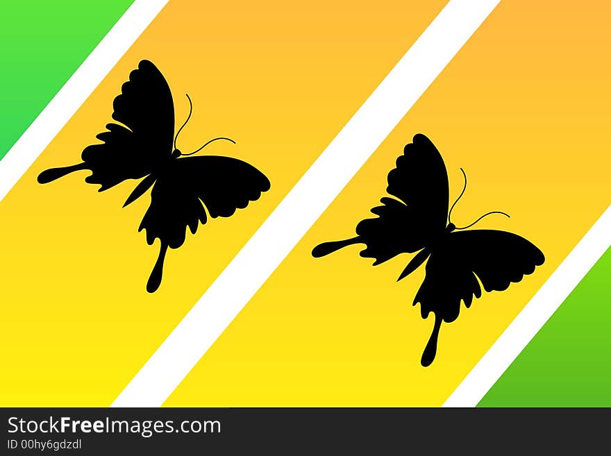 Two butterfly on a yellow ang green background