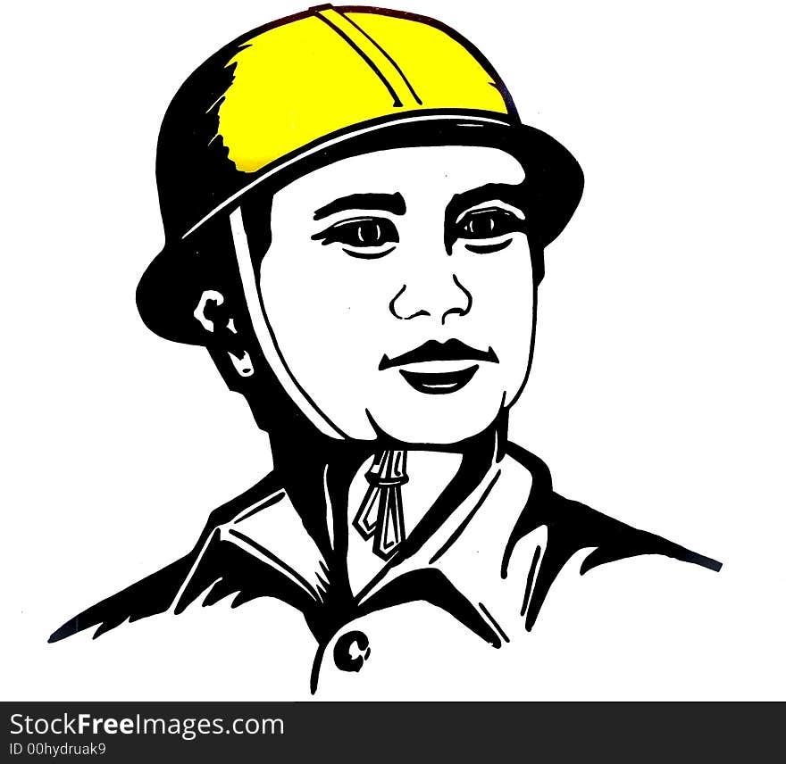 Illustration of construction worker wearing helmet. Illustration of construction worker wearing helmet