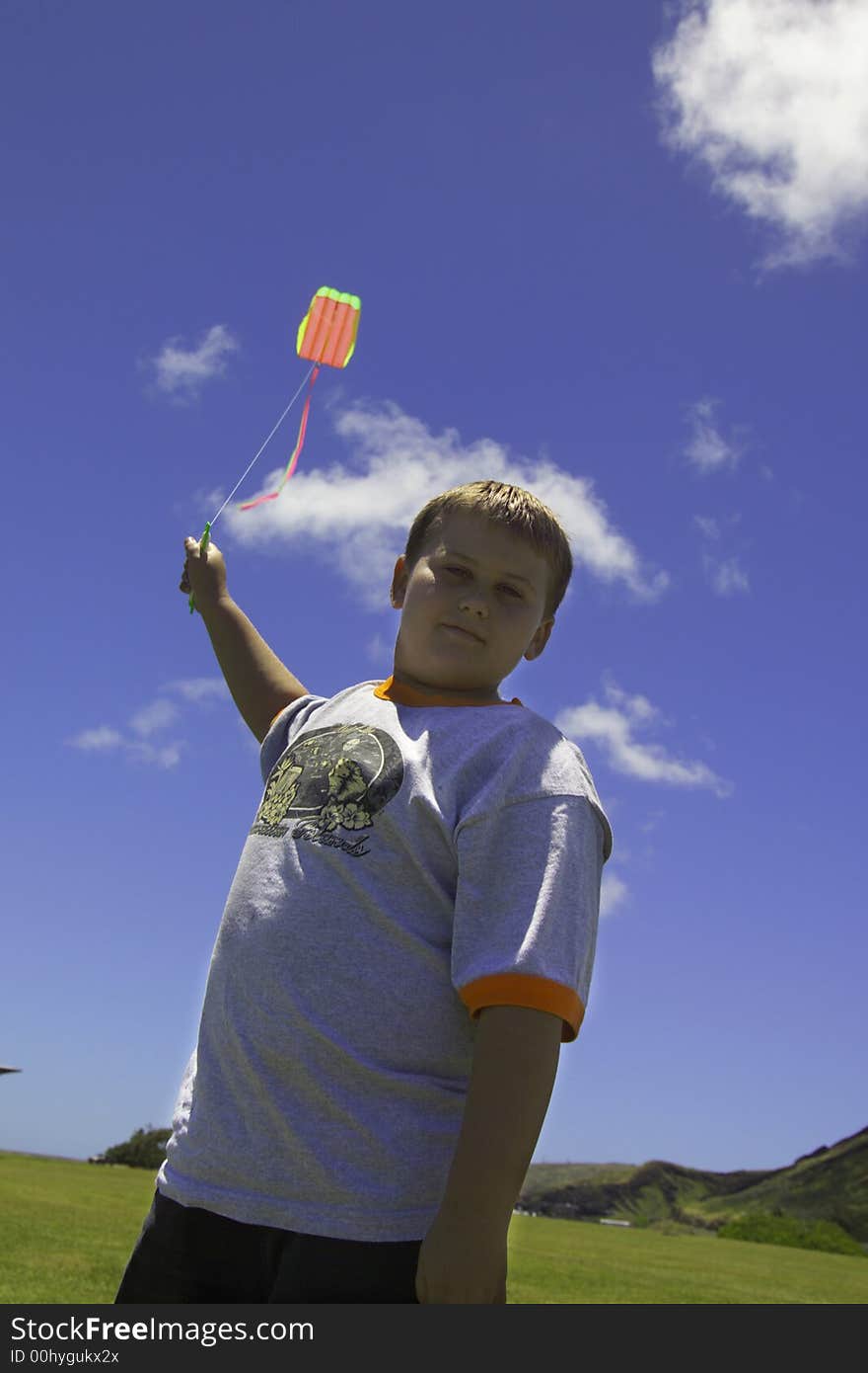 Young boy flies his kite. Young boy flies his kite.