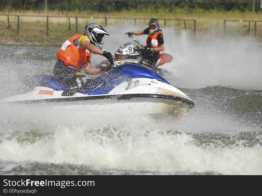 Sportsman in high-speed water jetski