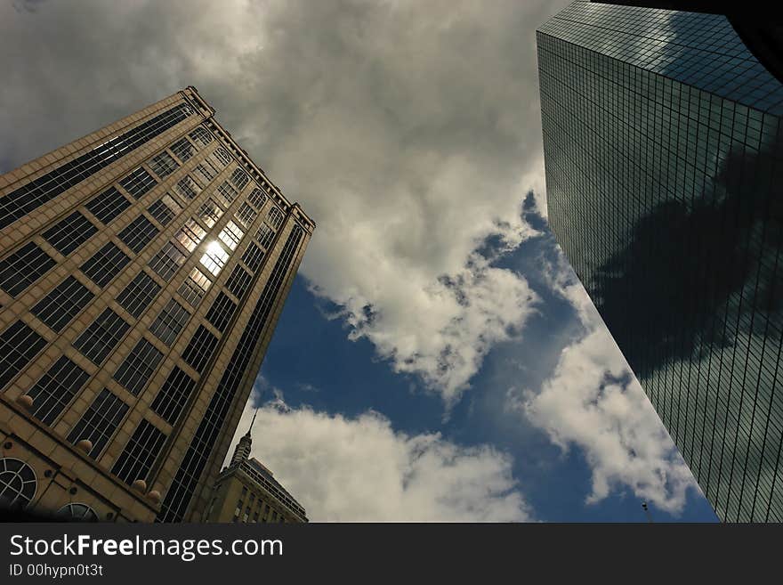 Two Back Bay skyscrapers rise to the cloudy sky. Two Back Bay skyscrapers rise to the cloudy sky