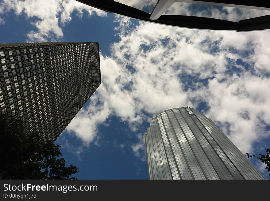 Back Bay Skyscrapers in Huntington Avenue and Boylston reaching toward the sky. Back Bay Skyscrapers in Huntington Avenue and Boylston reaching toward the sky