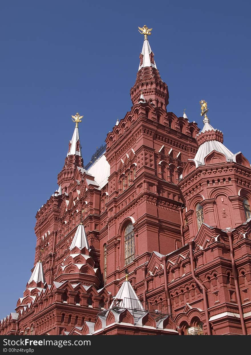 Red towers of the historical museum in Moscow near the Kremlin. Red towers of the historical museum in Moscow near the Kremlin