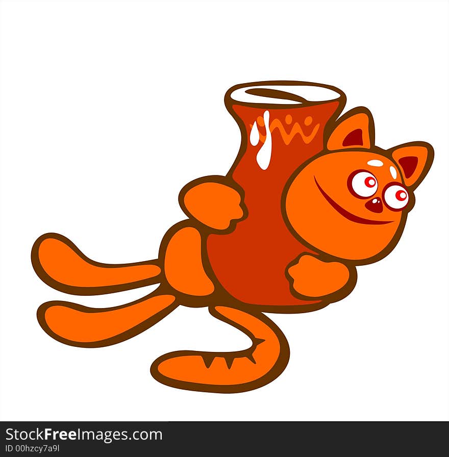 The amusing red cat embraces a jug with milk. The amusing red cat embraces a jug with milk.