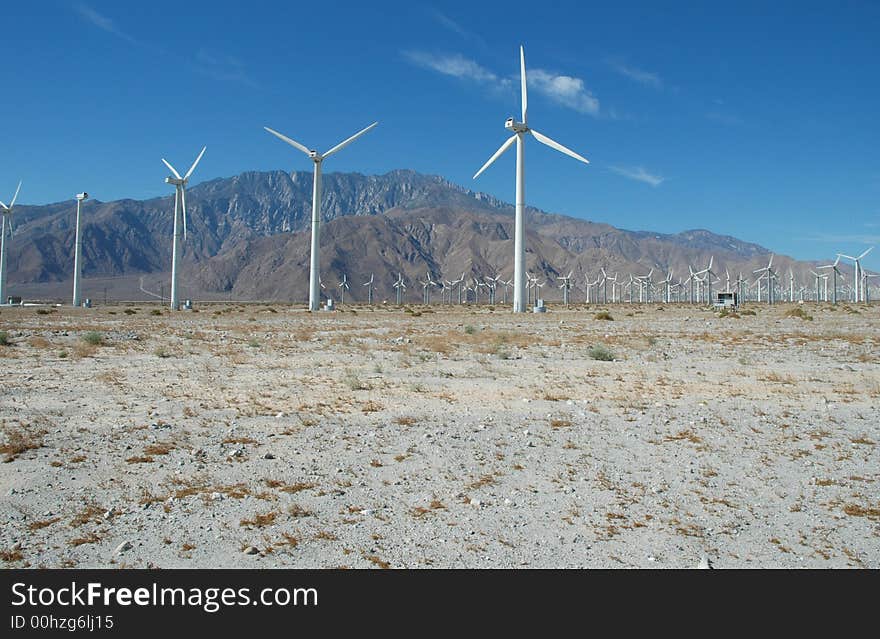 A large wind farm helps to power southern California. A large wind farm helps to power southern California.