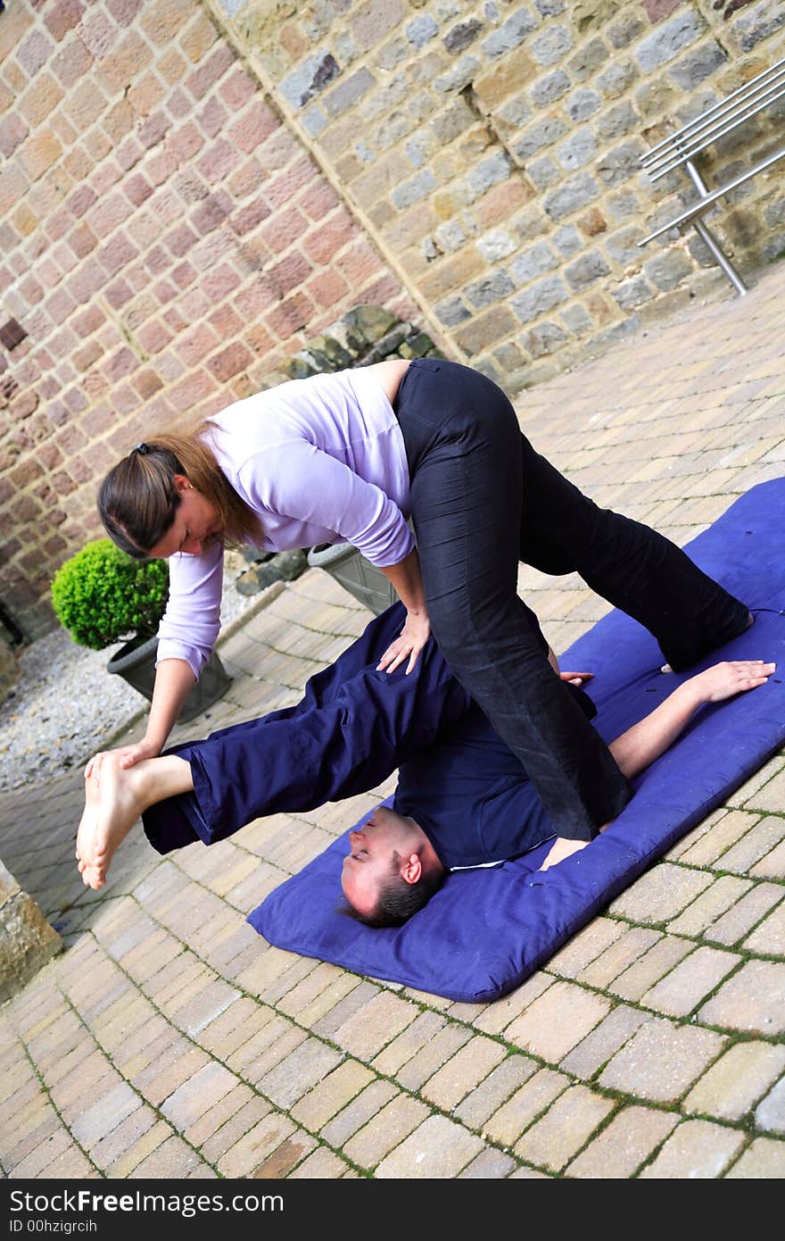 Spine stretch as part of a Thai body massage