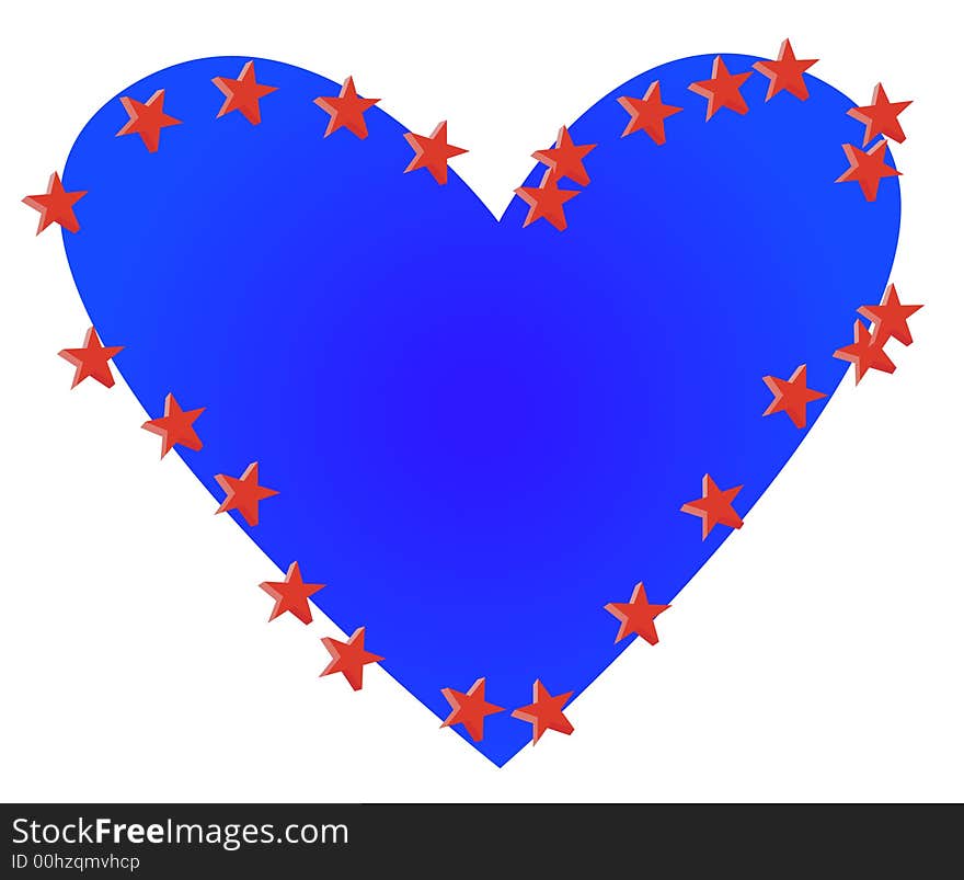 A heart covered with red star. A heart covered with red star.