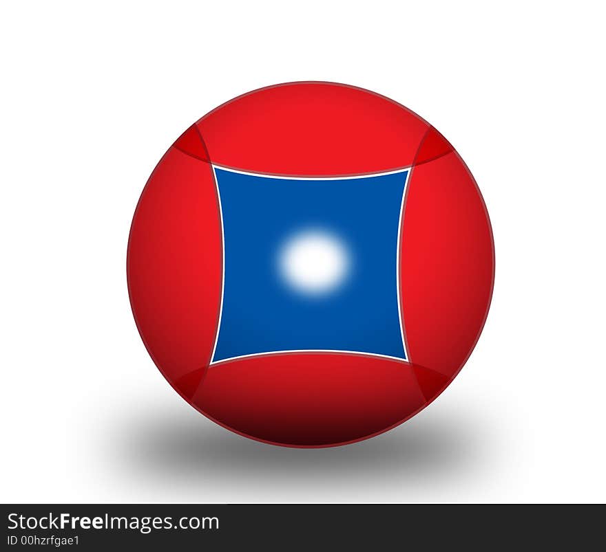 A red ball with a blue square in it